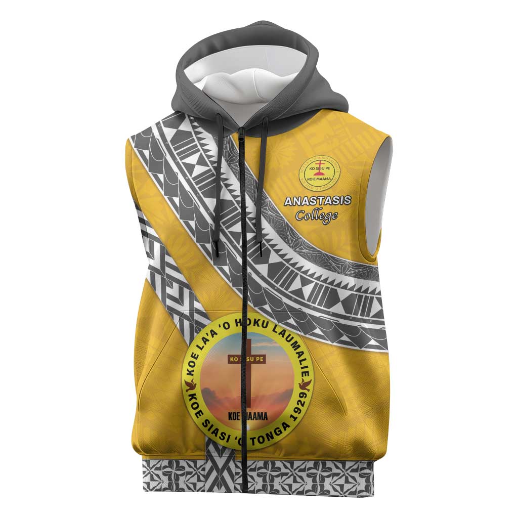 Personalised Anastasis College Sleeveless Zip Hoodie Tonga Unique Style LT05 Yellow - Polynesian Pride