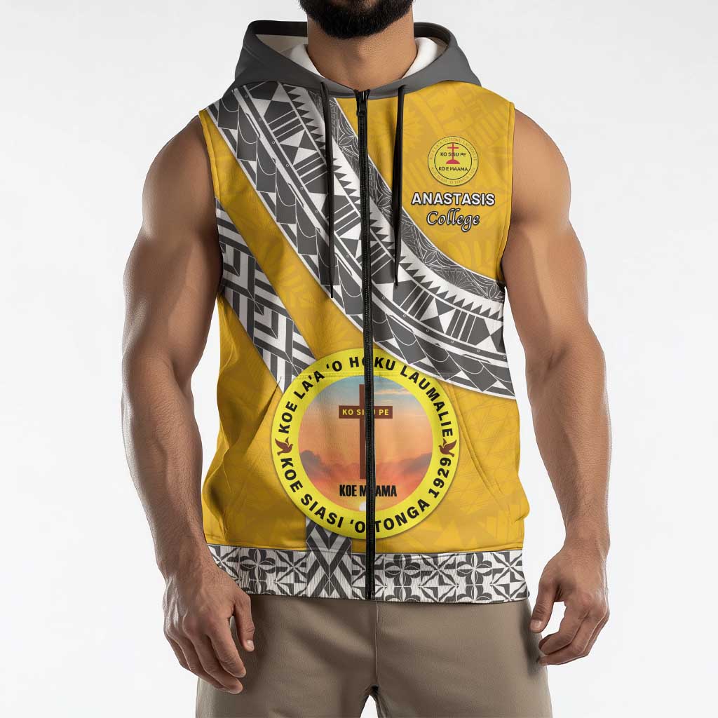 Personalised Anastasis College Sleeveless Zip Hoodie Tonga Unique Style LT05 - Polynesian Pride