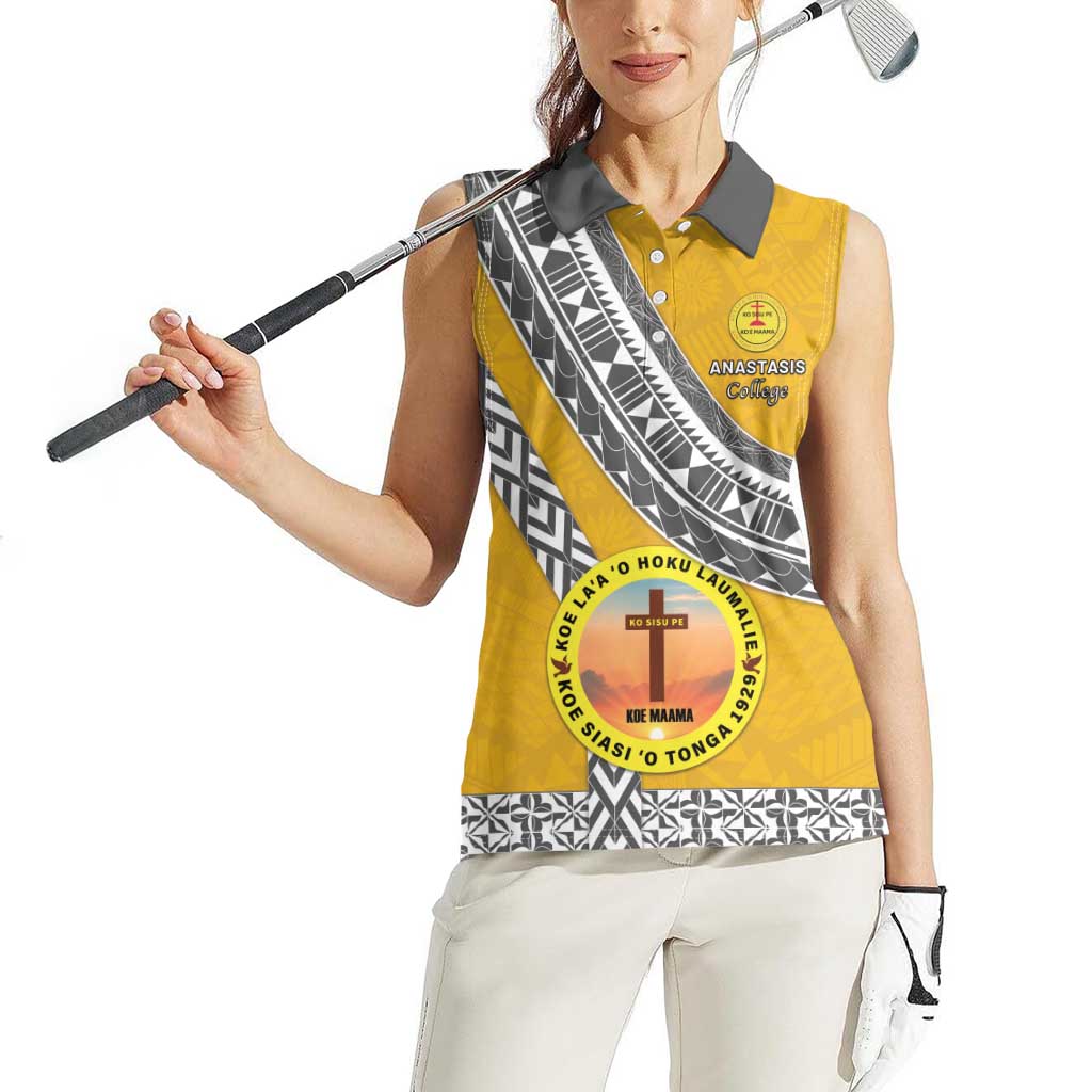 Personalised Anastasis College Women Sleeveless Polo Shirt Tonga Unique Style - Polynesian Pride