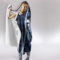 Hawaii Ukulele Hooded Blanket Tropical Flowers With Palaka Effect Blue Version - Polynesian Pride