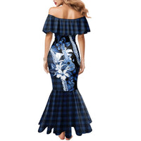 Hawaii Ukulele Mermaid Dress Tropical Flowers With Palaka Effect Blue Version LT05 - Polynesian Pride