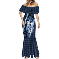 Hawaii Ukulele Mermaid Dress Tropical Flowers With Palaka Effect Blue Version LT05 - Polynesian Pride