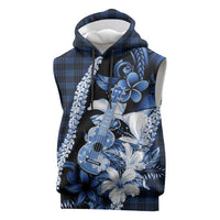 Hawaii Ukulele Sleeveless Hoodie Tropical Flowers With Palaka Effect Blue Version LT05 Blue - Polynesian Pride