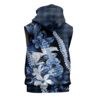 Hawaii Ukulele Sleeveless Hoodie Tropical Flowers With Palaka Effect Blue Version LT05 - Polynesian Pride