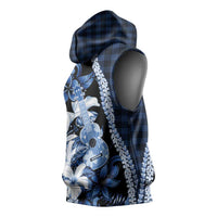Hawaii Ukulele Sleeveless Hoodie Tropical Flowers With Palaka Effect Blue Version LT05 - Polynesian Pride