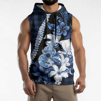 Hawaii Ukulele Sleeveless Hoodie Tropical Flowers With Palaka Effect Blue Version LT05 - Polynesian Pride