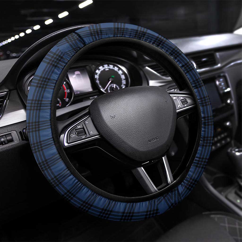 Hawaii Ukulele Steering Wheel Cover Tropical Flowers With Palaka Effect Blue Version - Polynesian Pride