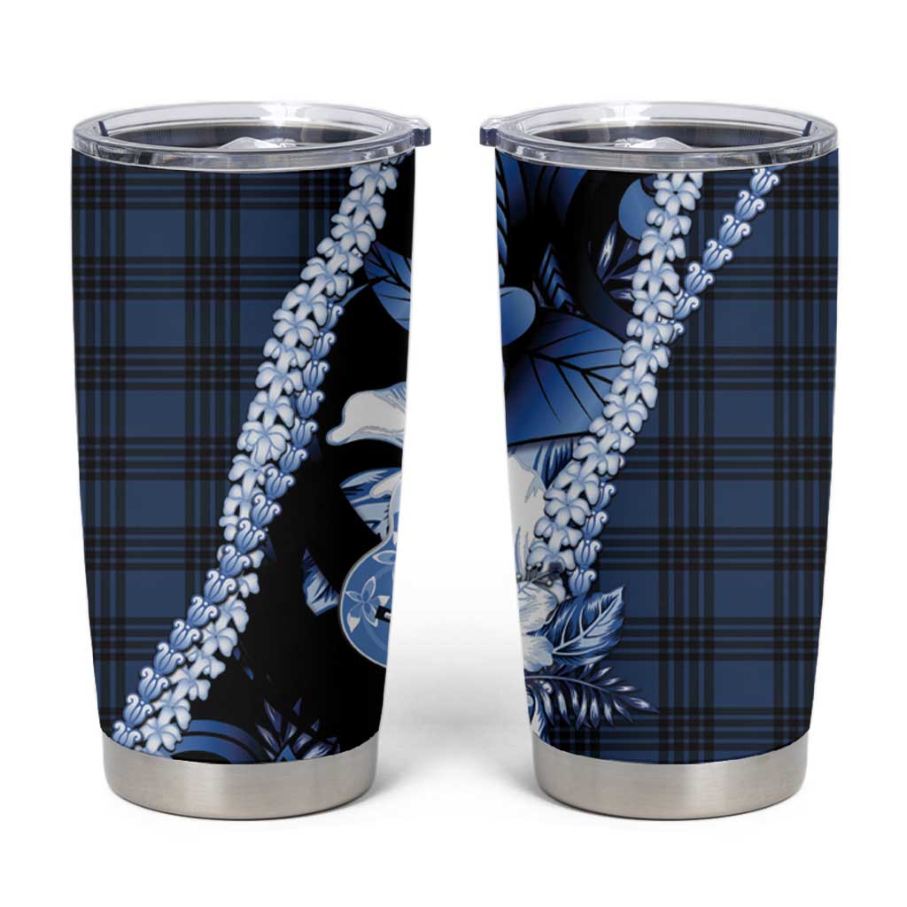Hawaii Ukulele Tumbler Cup Tropical Flowers With Palaka Effect Blue Version LT05 Blue - Polynesian Pride