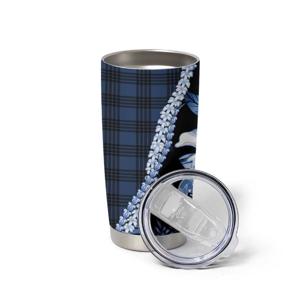 Hawaii Ukulele Tumbler Cup Tropical Flowers With Palaka Effect Blue Version LT05 - Polynesian Pride