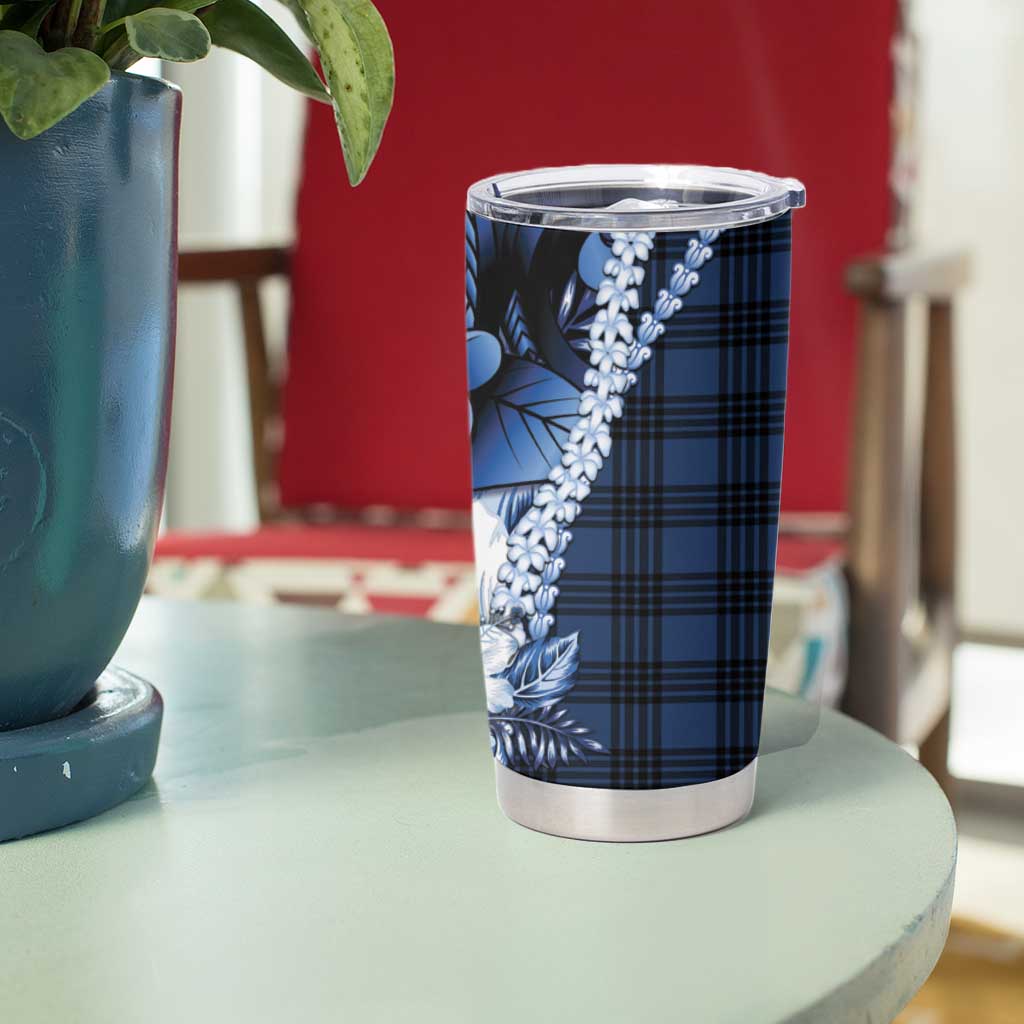 Hawaii Ukulele Tumbler Cup Tropical Flowers With Palaka Effect Blue Version LT05 - Polynesian Pride
