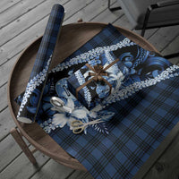 Hawaii Ukulele Wrapping Paper Tropical Flowers With Palaka Effect Blue Version