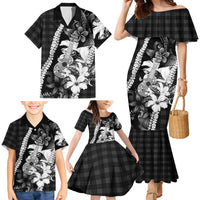 Hawaii Ukulele Family Matching Mermaid Dress and Hawaiian Shirt Tropical Flowers With Palaka Effect Black Version LT05 - Polynesian Pride