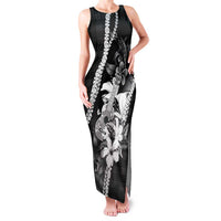 Hawaii Ukulele Family Matching Tank Maxi Dress and Hawaiian Shirt Tropical Flowers With Palaka Effect Black Version LT05 Mom's Dress Black - Polynesian Pride