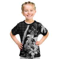 Hawaii Ukulele Kid T Shirt Tropical Flowers With Palaka Effect Black Version LT05 Black - Polynesian Pride