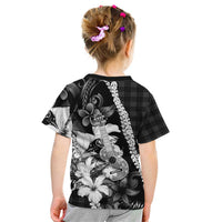 Hawaii Ukulele Kid T Shirt Tropical Flowers With Palaka Effect Black Version LT05 - Polynesian Pride