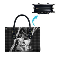 Hawaii Ukulele Leather Bag Tropical Flowers With Palaka Effect Black Version - Polynesian Pride