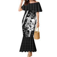 Hawaii Ukulele Mermaid Dress Tropical Flowers With Palaka Effect Black Version LT05 Women Black - Polynesian Pride