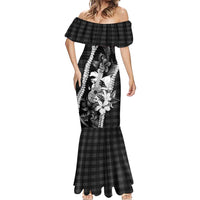 Hawaii Ukulele Mermaid Dress Tropical Flowers With Palaka Effect Black Version LT05 - Polynesian Pride