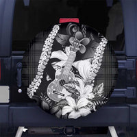 Hawaii Ukulele Spare Tire Cover Tropical Flowers With Palaka Effect Black Version LT05 No hole Black - Polynesian Pride