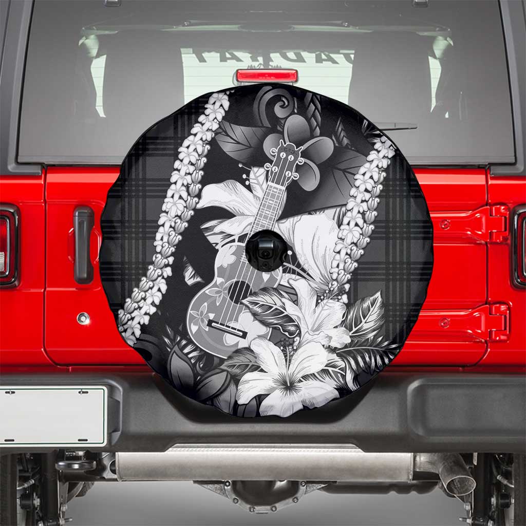 Hawaii Ukulele Spare Tire Cover Tropical Flowers With Palaka Effect Black Version LT05 - Polynesian Pride