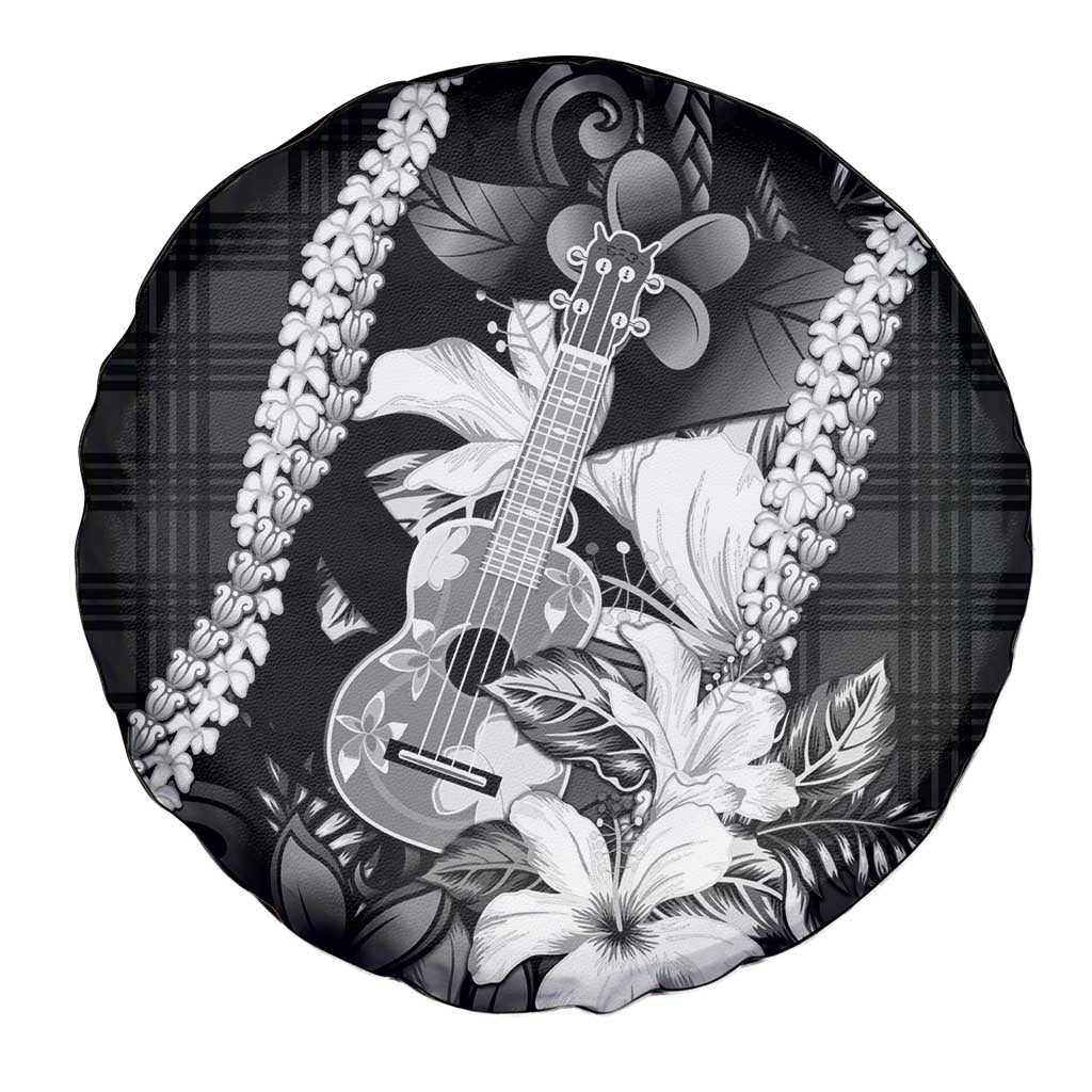 Hawaii Ukulele Spare Tire Cover Tropical Flowers With Palaka Effect Black Version LT05 - Polynesian Pride
