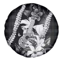 Hawaii Ukulele Spare Tire Cover Tropical Flowers With Palaka Effect Black Version LT05 - Polynesian Pride