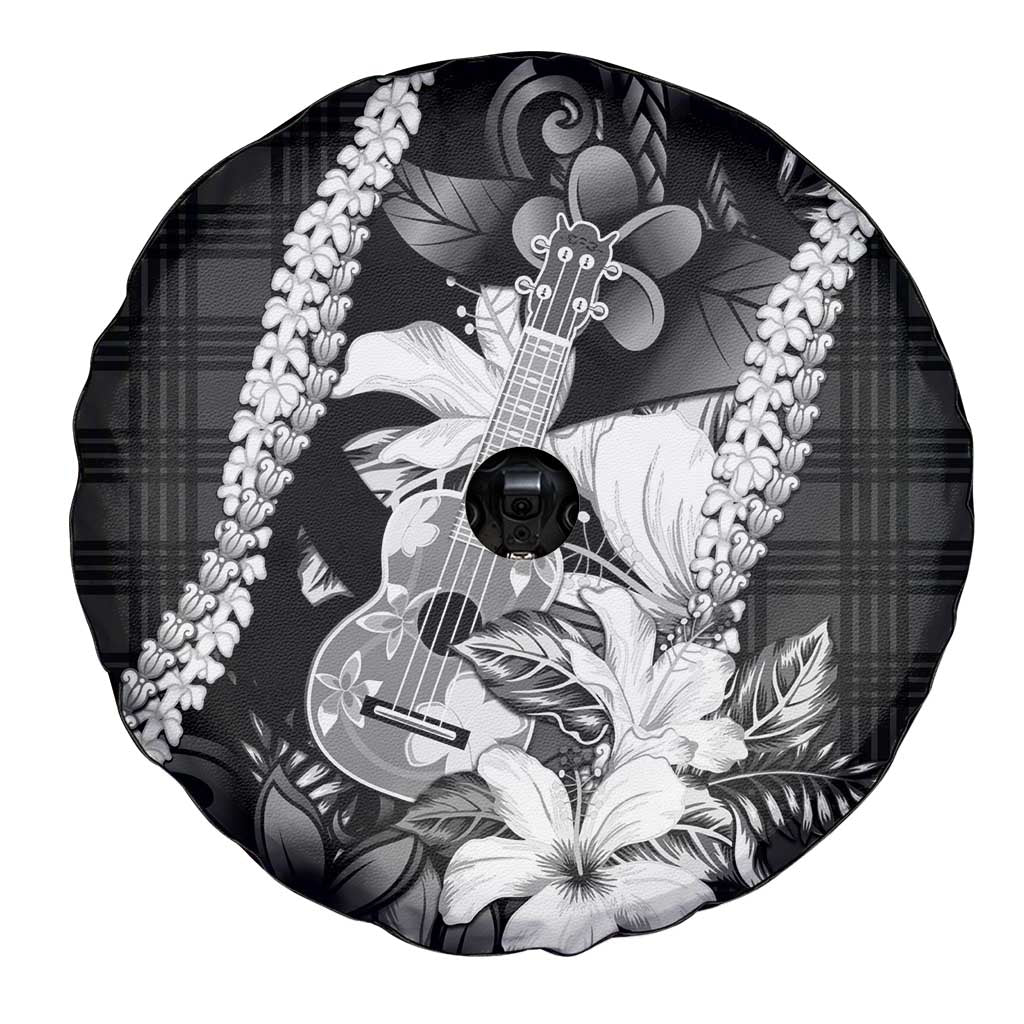 Hawaii Ukulele Spare Tire Cover Tropical Flowers With Palaka Effect Black Version LT05 - Polynesian Pride