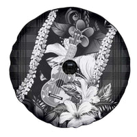 Hawaii Ukulele Spare Tire Cover Tropical Flowers With Palaka Effect Black Version LT05 - Polynesian Pride