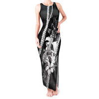 Hawaii Ukulele Tank Maxi Dress Tropical Flowers With Palaka Effect Black Version LT05 Women Black - Polynesian Pride