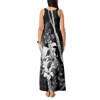 Hawaii Ukulele Tank Maxi Dress Tropical Flowers With Palaka Effect Black Version LT05 - Polynesian Pride