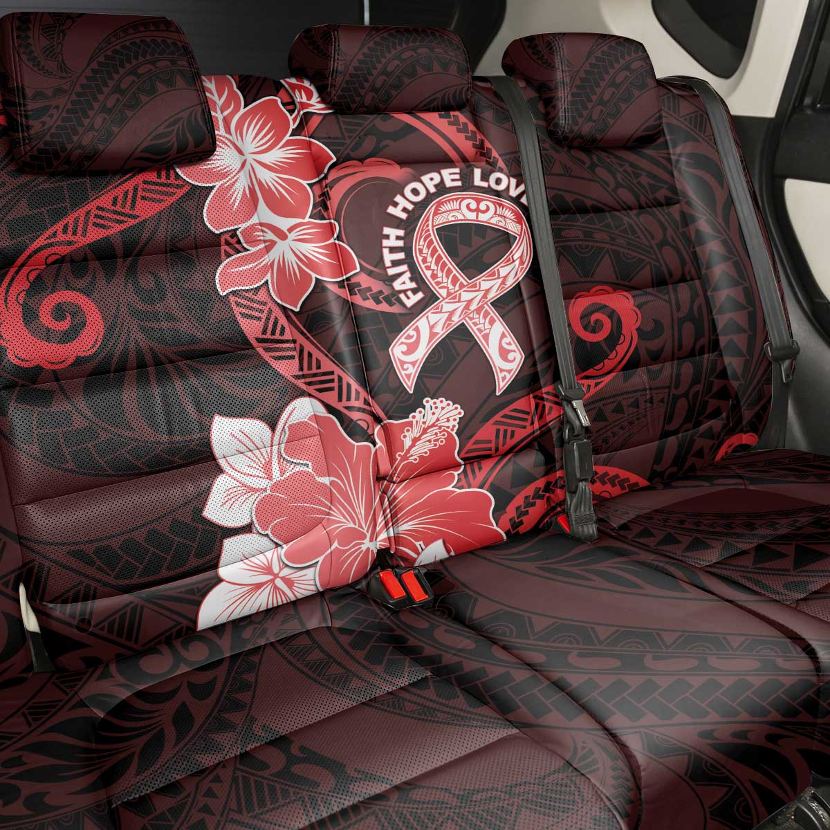 Heart Health Awareness Back Car Seat Cover Warrior Wears Red Polynesian Style