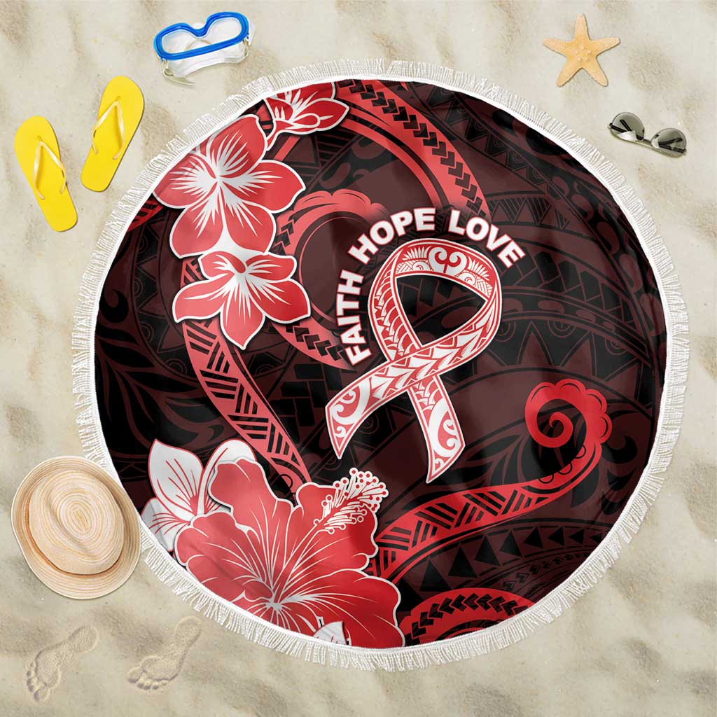 Heart Health Awareness Beach Blanket Warrior Wears Red Polynesian Style