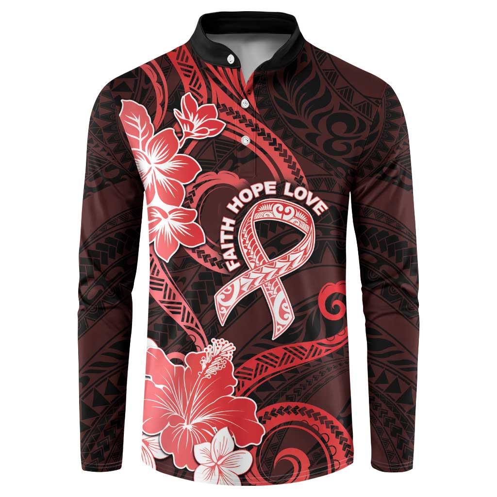 Heart Health Awareness Button Sweatshirt Warrior Wears Red Polynesian Style