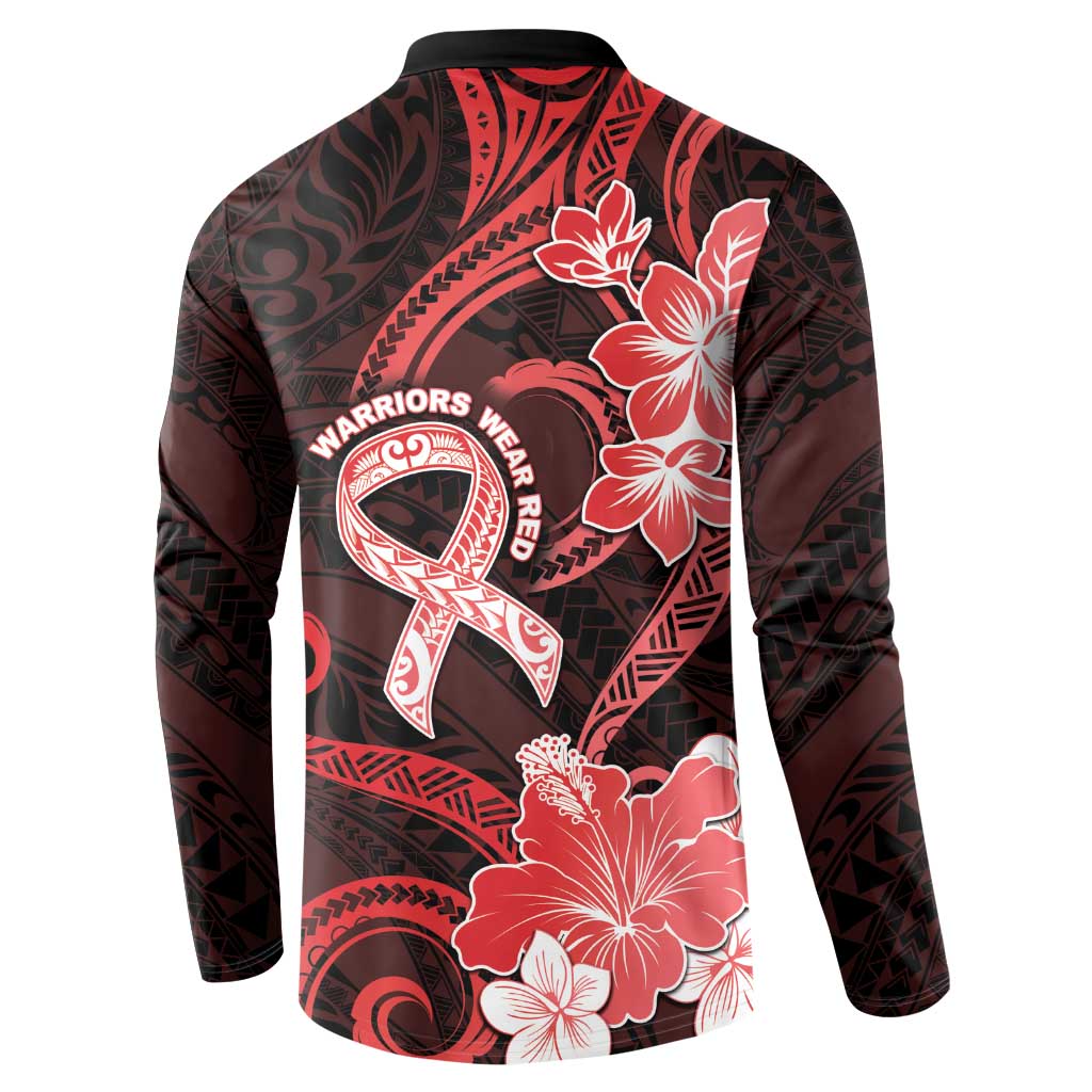 Heart Health Awareness Button Sweatshirt Warrior Wears Red Polynesian Style