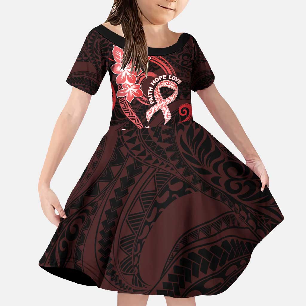 Heart Health Awareness Family Matching Mermaid Dress and Hawaiian Shirt Warrior Wears Red Polynesian Style LT05 Daughter's Dress Red - Polynesian Pride