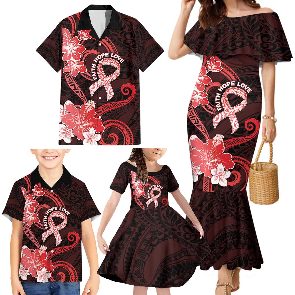 Heart Health Awareness Family Matching Mermaid Dress and Hawaiian Shirt Warrior Wears Red Polynesian Style LT05 - Polynesian Pride