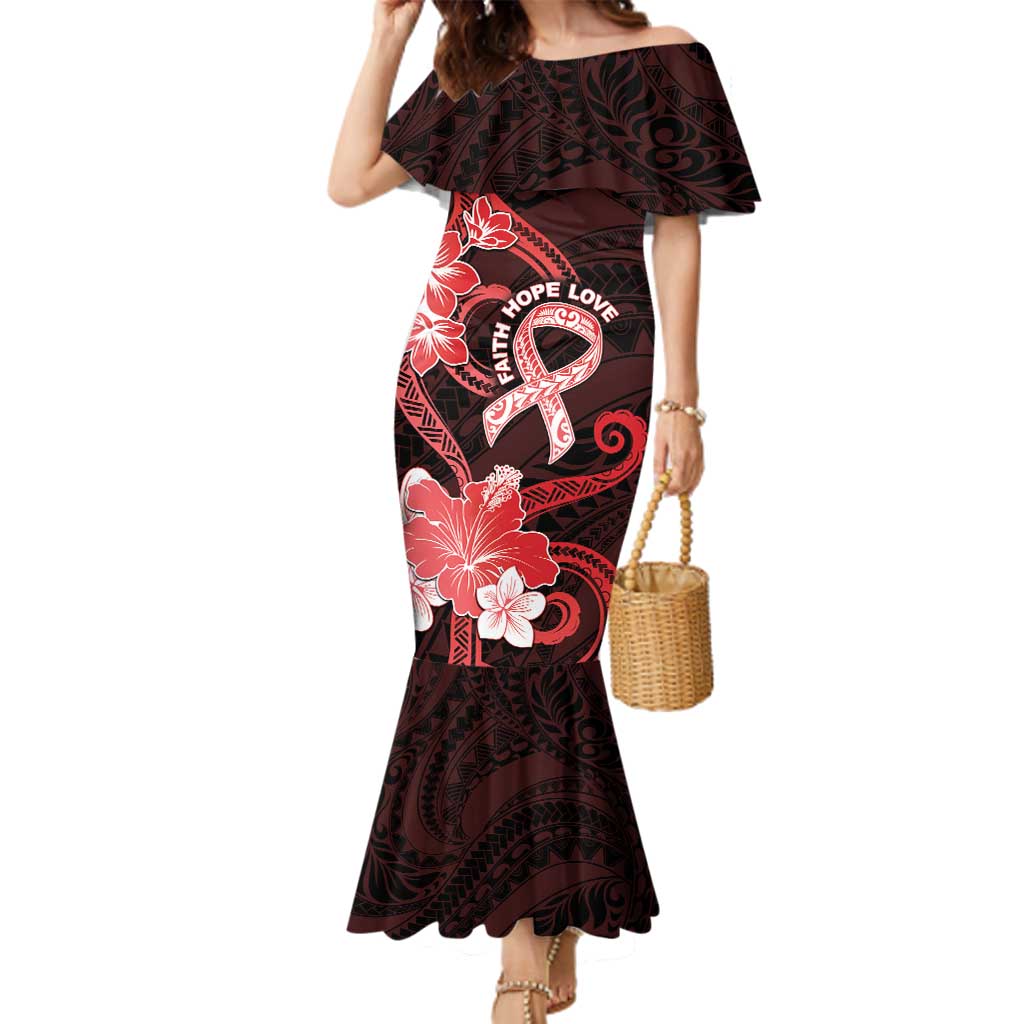 Heart Health Awareness Family Matching Mermaid Dress and Hawaiian Shirt Warrior Wears Red Polynesian Style LT05 Mom's Dress Red - Polynesian Pride