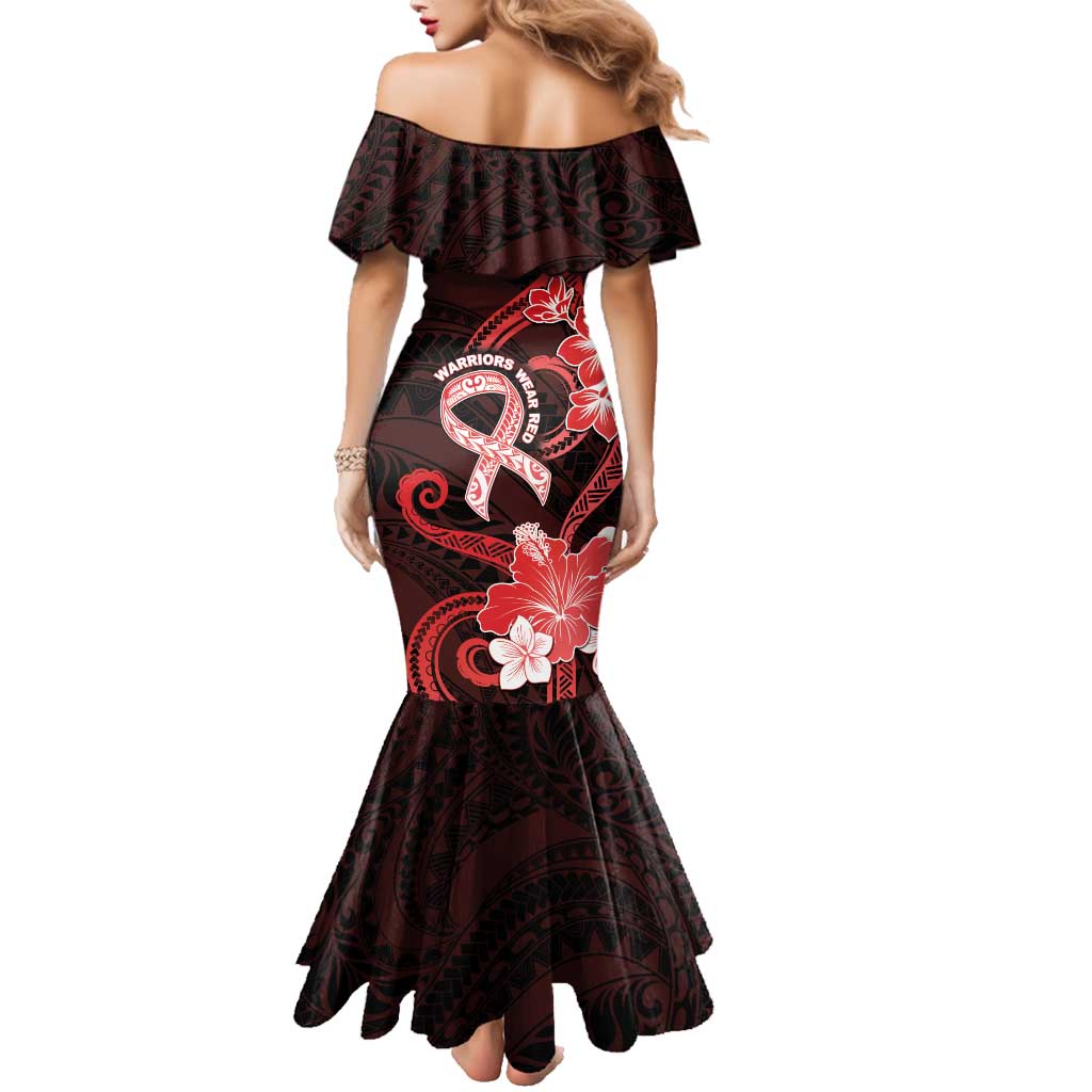 Heart Health Awareness Family Matching Mermaid Dress and Hawaiian Shirt Warrior Wears Red Polynesian Style LT05 - Polynesian Pride