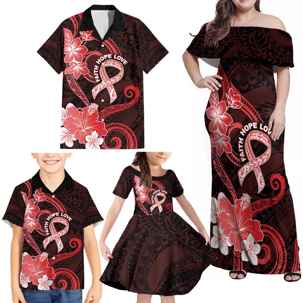 Heart Health Awareness Family Matching Off Shoulder Maxi Dress and Hawaiian Shirt Warrior Wears Red Polynesian Style LT05 - Polynesian Pride