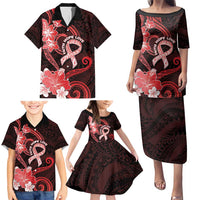 Heart Health Awareness Family Matching Puletasi and Hawaiian Shirt Warrior Wears Red Polynesian Style