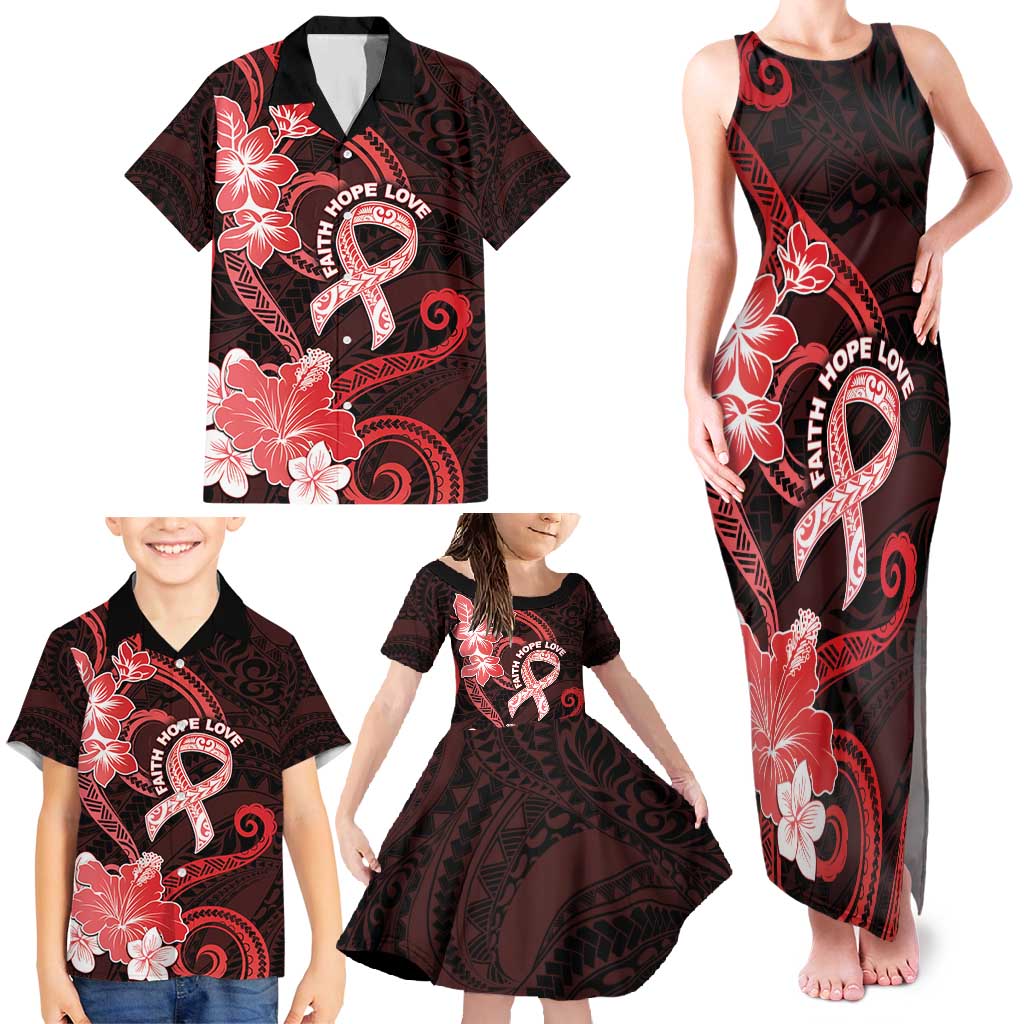 Heart Health Awareness Family Matching Tank Maxi Dress and Hawaiian Shirt Warrior Wears Red Polynesian Style