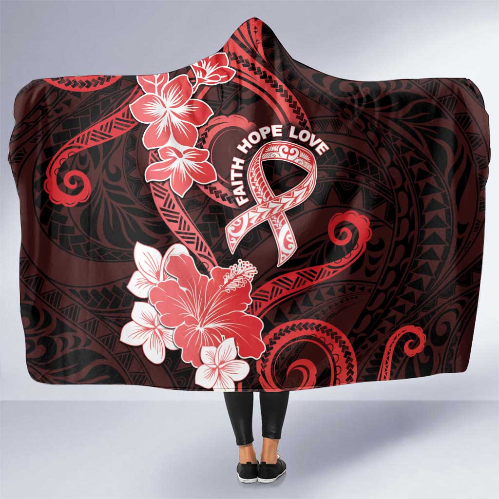 Heart Health Awareness Hooded Blanket Warrior Wears Red Polynesian Style