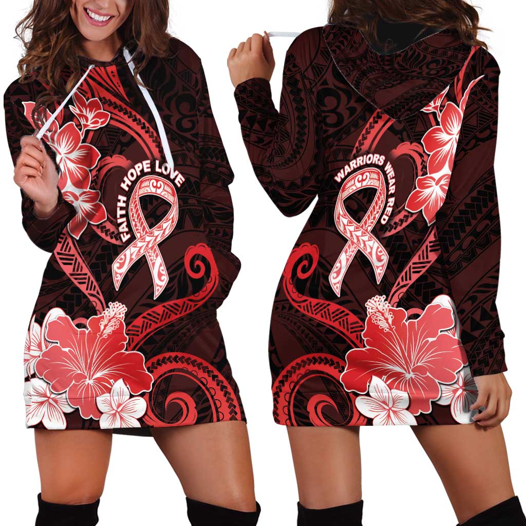 Heart Health Awareness Hoodie Dress Warrior Wears Red Polynesian Style