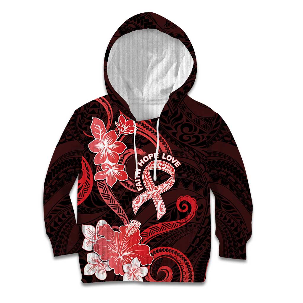 Heart Health Awareness Kid Hoodie Warrior Wears Red Polynesian Style