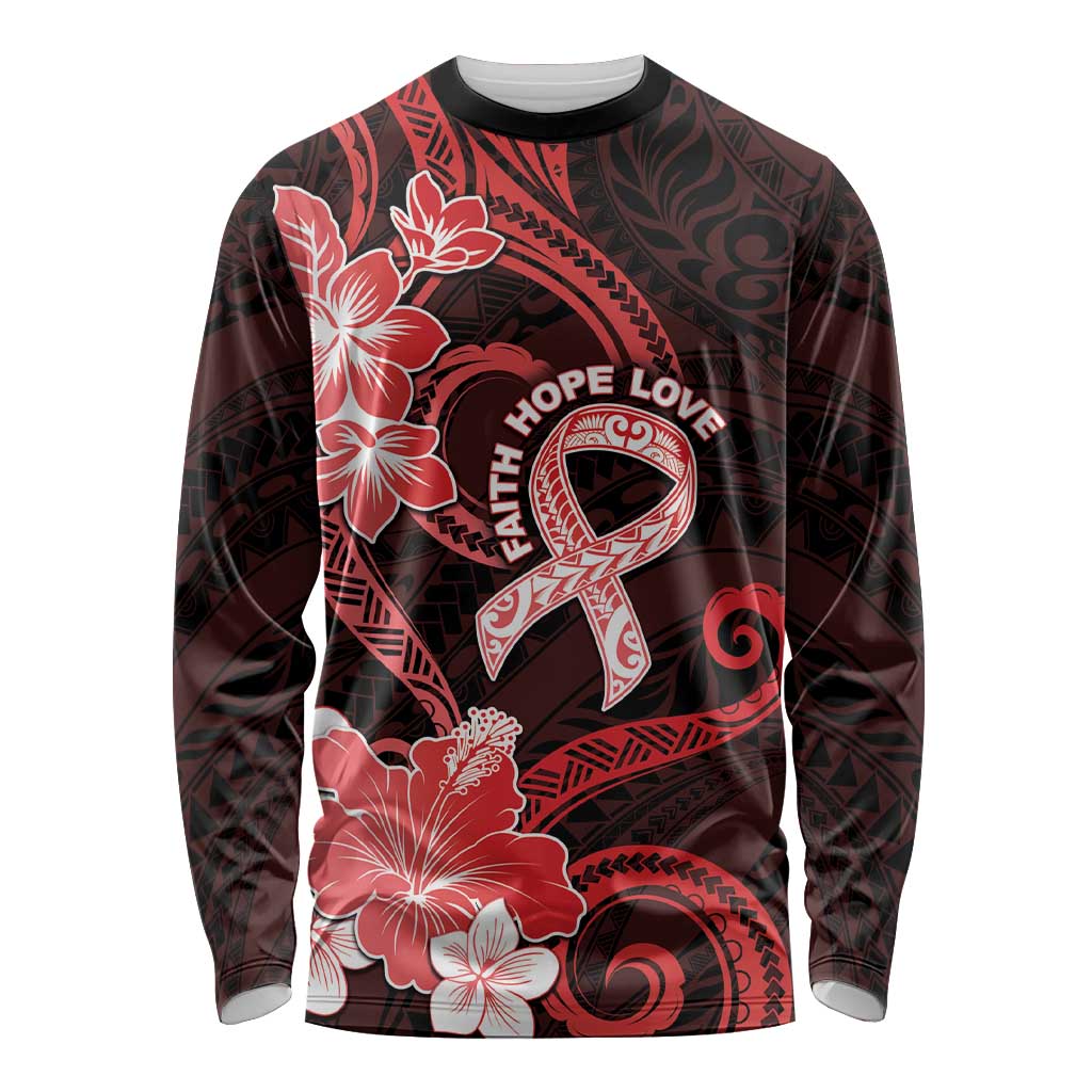 Heart Health Awareness Long Sleeve Shirt Warrior Wears Red Polynesian Style