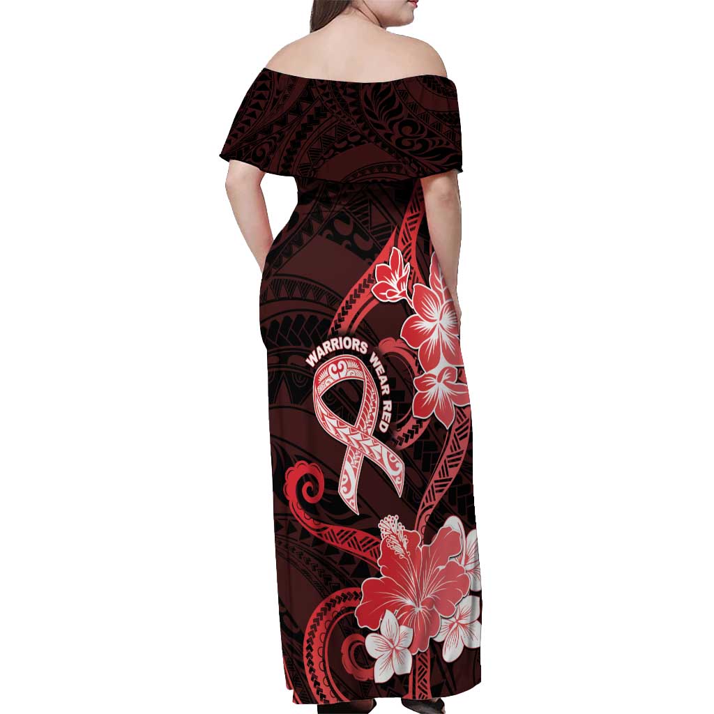 Heart Health Awareness Off Shoulder Maxi Dress Warrior Wears Red Polynesian Style