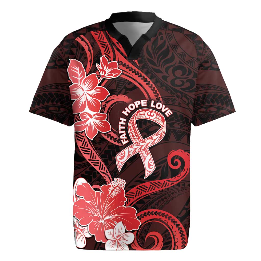 Heart Health Awareness Rugby Jersey Warrior Wears Red Polynesian Style