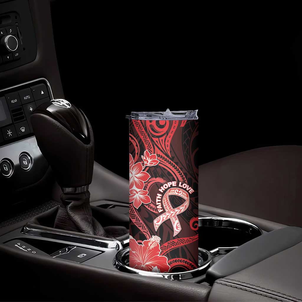 Heart Health Awareness Skinny Tumbler Warrior Wears Red Polynesian Style