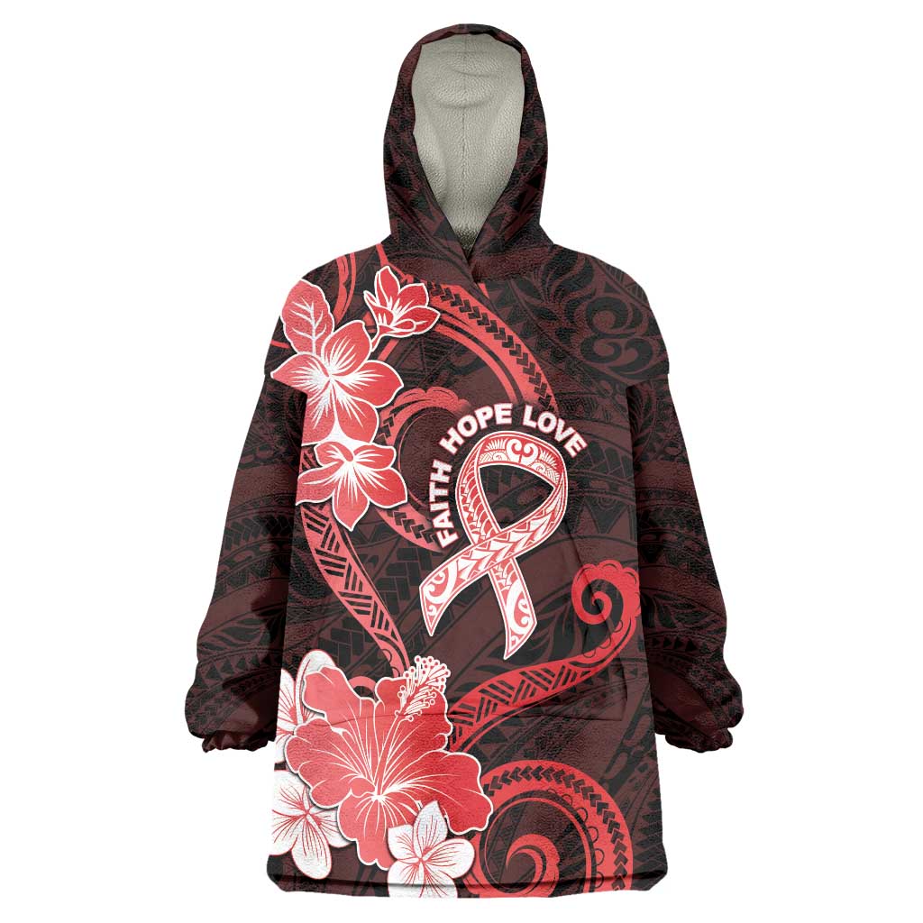 Heart Health Awareness Wearable Blanket Hoodie Warrior Wears Red Polynesian Style