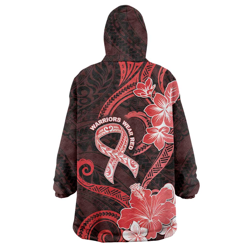 Heart Health Awareness Wearable Blanket Hoodie Warrior Wears Red Polynesian Style